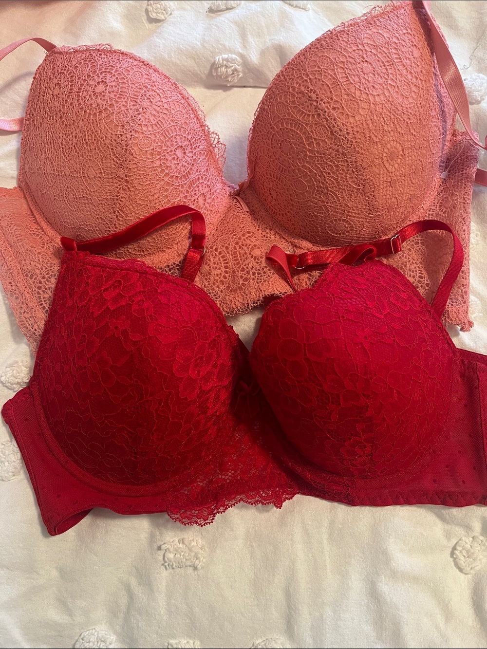 Lace Push-Up Bra - Red & Pink